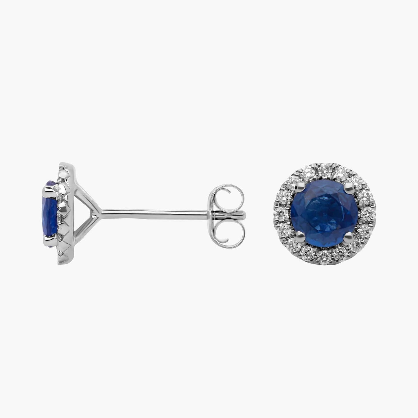 Sapphire and Micropavé Diamond Stud Earrings in 18k White Gold (5mm)